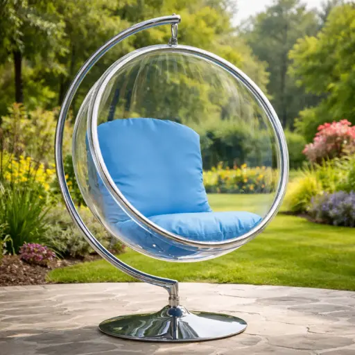 [OUT40-23] 360 HOME OUTDOOR BUBBLE GLASS SWING EGG CHAIR WITH IRON STAND AND CUSHION BASKET: 102x70CM POLES: 155x70CM BLUE