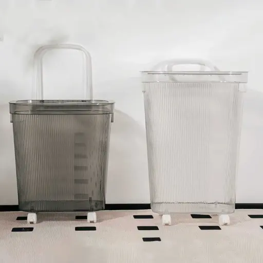 [LBAS17] 360 HOME TRANSPARENT LAUNDRY HAMPER WITH HANDLES & WHEELS 43*35*48.5CM