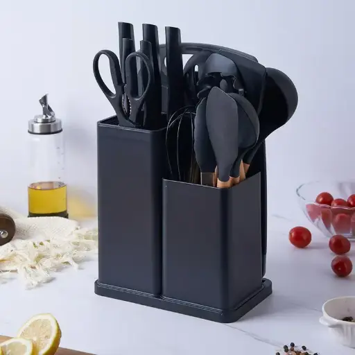 [MK-KIT40] 360 HOME MY KITCHEN BREAD CUTTER COOKING UTENSIL SET WITH HEAT RESISTANT BLACK COLOR 21.5*13.6*37.5