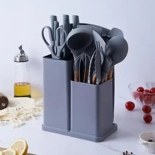 [MK-KIT41] 360 HOME MY KITCHEN BREAD CUTTER COOKING UTENSIL SET WITH HEAT RESISTANT BLACK GRAY 21.5*13.6*37.5