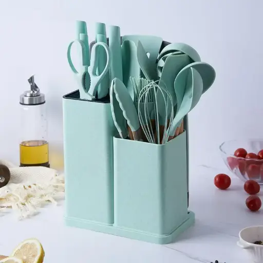 [MK-KIT42] 360 HOME MY KITCHEN BREAD CUTTER COOKING UTENSIL SET WITH HEAT RESISTANT BLACK MINT GREEN 21.5*13.6*37.5
