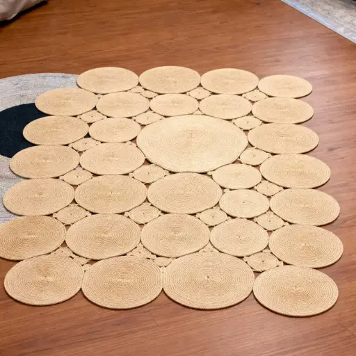 [STRAW7] 360 HOME FLOORMAT STRAW 120*80CM GRID CIRCULAR LIGHT COLORED