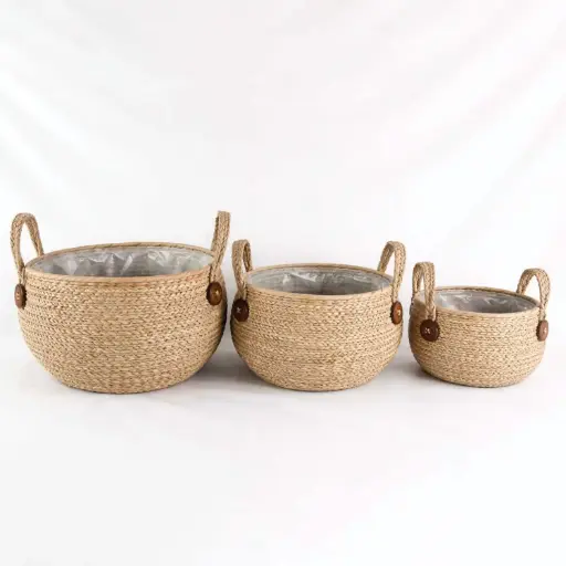 [STRAW13] 360 HOME BASKET STRAW 34*31*31CM WITH TWO STURDY LOOP-STYLE HANDLES LIGHT NATURAL COLOR