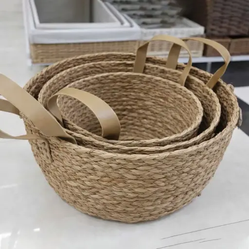 [STRAW24] 360 HOME BASKET STRAW 34*30*22CM BRAIDED OR WOVEN TEXTURE STURDY HANDLE MADE OF THE SAME MATERIAL