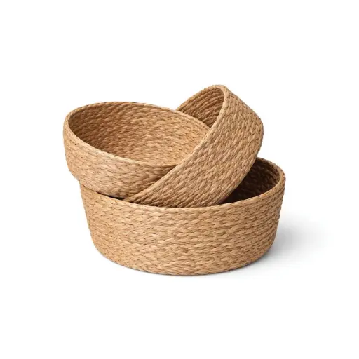 [STRAW27] 360 HOME BASKET STRAW 35*15/30*13/25*11CM SET 3PCS SET 2PCS ROUND SHAPE NATURAL BEIGE/BROWN COLOR
