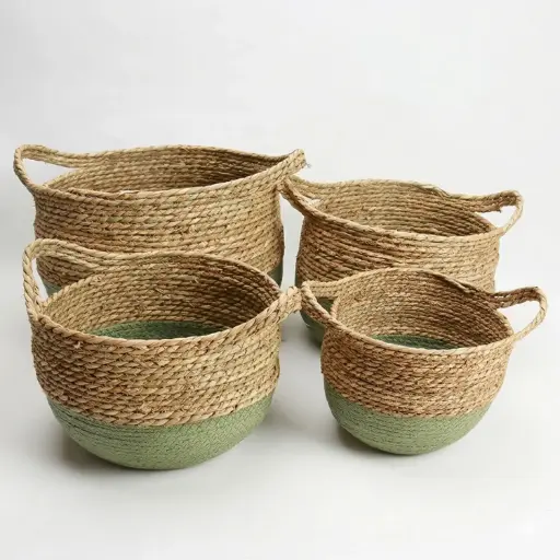 [STRAW31] 360 HOME BASKET STRAW 34*30*33/30*27*30/27*23*27/24*20*24CM SET 4PCS WOVEN CIRCULAR RINGS WITH HANDLES