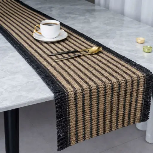 [STRAW34] 360 HOME TABLE RUNNER STRAW 30*120CM ROBUST NATURAL FIBERS VERTICAL STRIPES AND DARK BORDERS