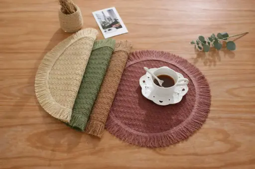 [STRAW35] 360 HOME PLACEMAT STRAW 38CM OVAL HAND BRAIDED SHADES OF GREEN AND NATURAL BEIGE/BROWN