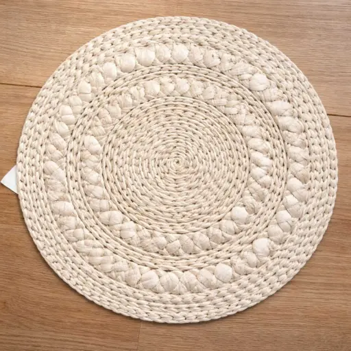 [STRAW56] 360 HOME PLACEMAT STRAW 38CM ROUND LIGHT COLORED MACRAME HAND KNOTTED DESIGN 