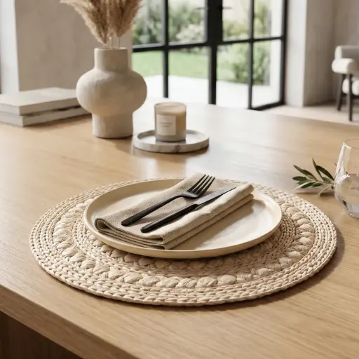 [STRAW56] 360 HOME PLACEMAT STRAW 38CM ROUND LIGHT COLORED MACRAME HAND KNOTTED DESIGN 