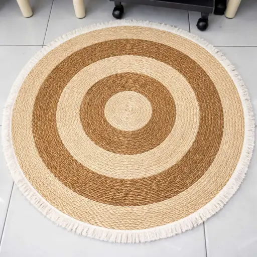[STRAW76] 360 HOME FLOORMAT STRAW 120CM DISTINCTIVE PATTERN OF CONCENTRIC CIRCLES INALTERNATING NATURAL & OFF-WHITE OR WHITE TONES