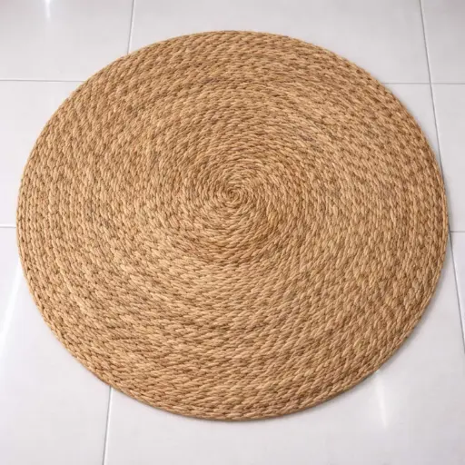 [STRAW78] 360 HOME FLOORMAT STRAW 120CM CIRCULAR SHAPE BRAIDED PATTERN EARTHY BROWN TONES