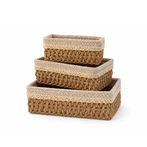 [STRAW81] 360 HOME BASKET STRAW  19*13*10/23*17*11/ 27*21*13CM   SET 3PCS RECTANGULAR SOLID LIGHT-COLORED LINING THETOP RIM WITH FINISHED EDGE