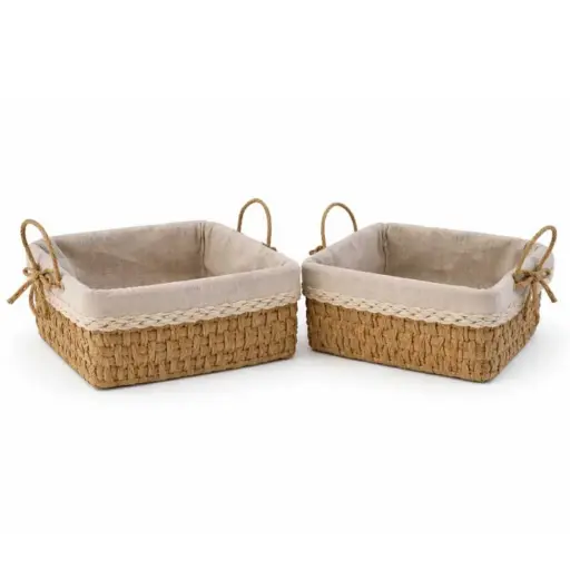 [STRAW84] 360 HOME BASKET STRAW 25.5*25.5*10/19.5*19.5*9CM SET 2PCS RECTANGULAR SHAPE ROLLED RIM
