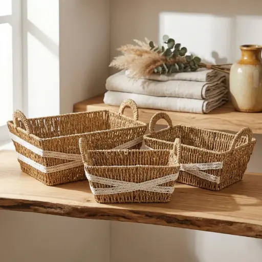 [STRAW97] 360 HOME BOWL STRAW 31*22*25/27*17*22/22*12*20CM SET 3PCS RUSTIC SHAPED SHAPE 2 SMALL LOOPED HANDLES ON OPPSITE SIDES