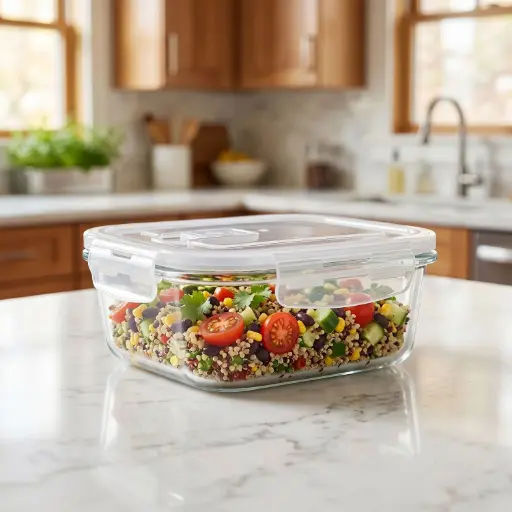 [MK-FSTO5] 360 HOME MY KITCHEN FOOD GLASS CONTAINER  T：165MM      
   H：57MM  W：385 G  V：550ML