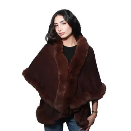 [MT-PUN17] 360 COTTON  LADIES SOFT COZY PUNCHO, FUR DESIGN