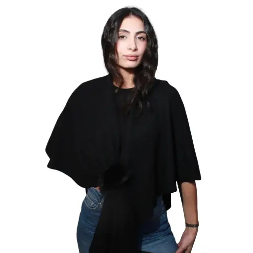 [MT-PUN20] 360 COTTON  LADIES SOFT COZY PUNCHO, FUR DESIGN
