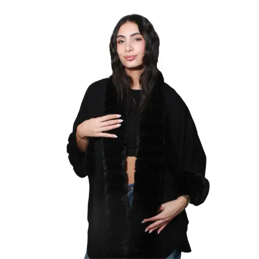 [MT-PUN21] 360 COTTON  LADIES SOFT COZY PUNCHO, FUR DESIGN