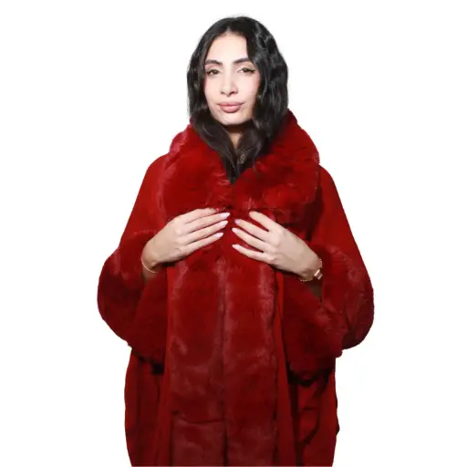 [MT-PUN22] 360 COTTON  LADIES SOFT COZY PUNCHO, FUR DESIGN