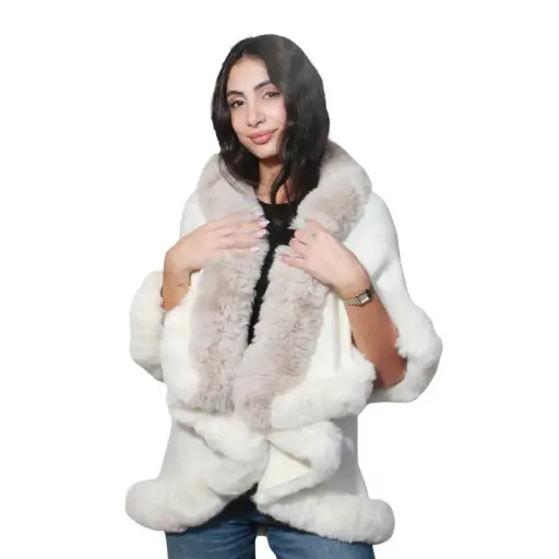 [MT-PUN25] 360 COTTON  LADIES SOFT COZY PUNCH WHITE & GREIGE FUR DESIGN