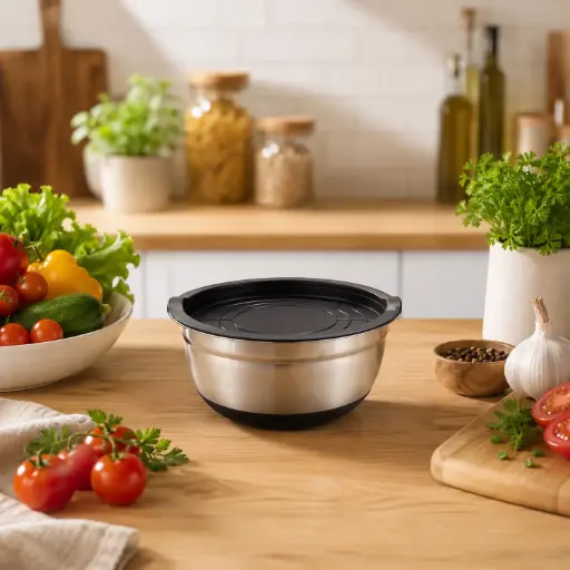 [MK-ST3] 360 HOME MY KITCHEN STAINLESS FOOD CONTAINER WITH COVER BLACK LID, BLACK SILICONE BASE, SILVER BODY 14CM
