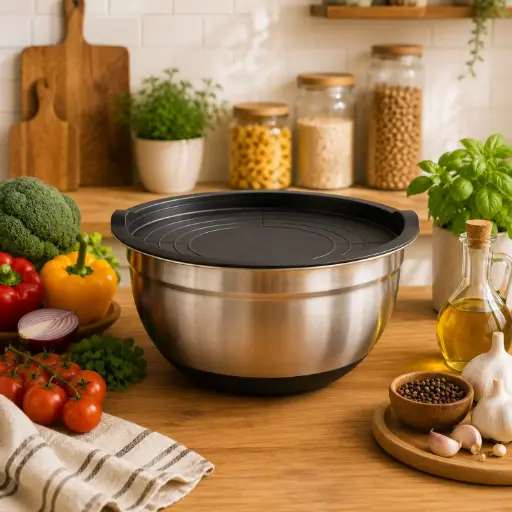 [MK-ST7] 360 HOME MY KITCHEN STAINLESS FOOD CONTAINER WITH COVER BLACK LID, BLACK SILICONE BASE, SILVER BODY 30CM