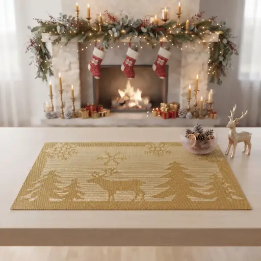 [MK-CHPM2] 360 HOME ,MY KITCHEN CHRISTM PLACEMAT FAWN JACQUARD 45*30CM GOLD & SILVER & RED