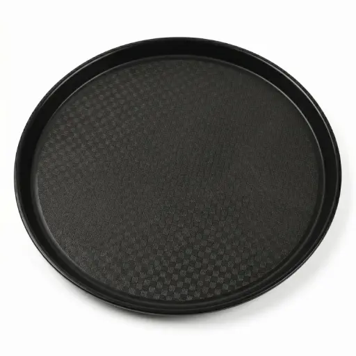 [1200] 360 HOME MY KITCHEN PLASTIC TRAY 1200ML ROUND FAST FOOD PLATES BROWN & BLACK 30CM