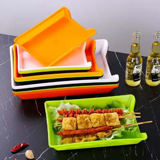 [16157-1] 360 HOME MY KITCHEN PLASTIC TRAY SKEWER PLATE LARGE SIZE WHITE/BLACK/GREEN/ORANGE 39*26*7CM