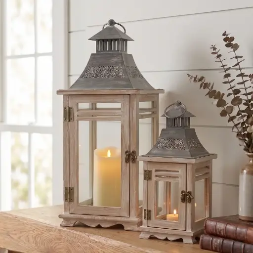 [MH-LANT1] 360 HOME MY HOME DECORATION WOODEN LANTERN 18*18*46   12*12*29