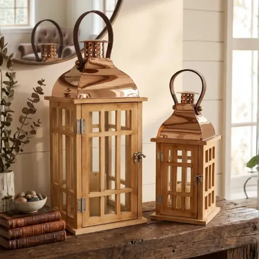 [MH-LANT3] 360 HOME MY HOME DECORATION WOODEN LANTERN 19*19*45:M 13*13*32:S