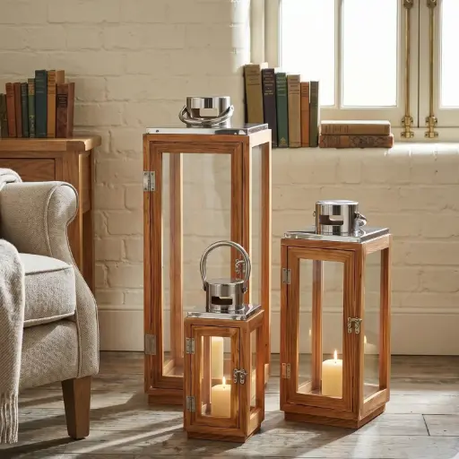 [MH-LANT7] 360 HOME MY HOME DECORATION WOODEN LANTERN 20*20*53.5:L  15*15*36.5:M  11*11*24.5:S