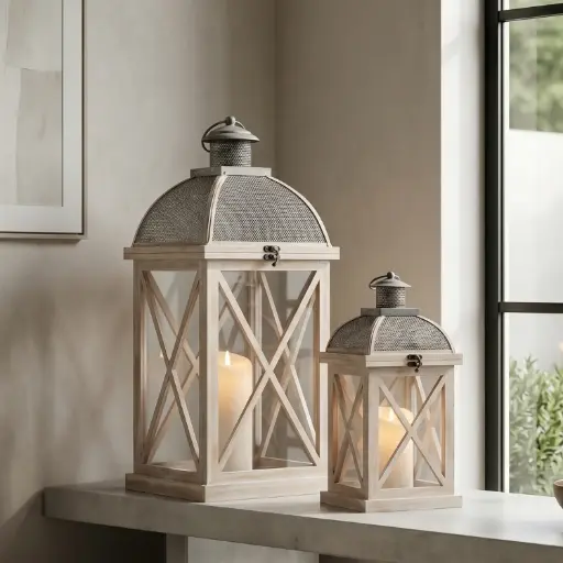 [MH-LANT8] 360 HOME MY HOME DECORATION WOODEN LANTERN 24*24*61.5:L 18*18*40.5:S
