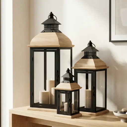 [MH-LANT9] 360 HOME MY HOME DECORATION WOODEN LANTERN 22*22*61:L 16*16*40.5:M 10*10*25：S