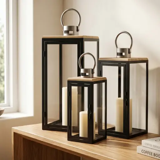 [MH-LANT10] 360 HOME MY HOME DECORATION WOODEN LANTERN 20*20*49.5:L 16*16*39:M   13*13*31:S