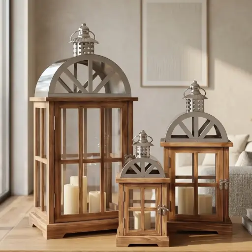 [MH-LANT12] 360 HOME MY HOME DECORATION WOODEN LANTERN 19*26*55:L 13*19*40:M 8.5*13*27:S