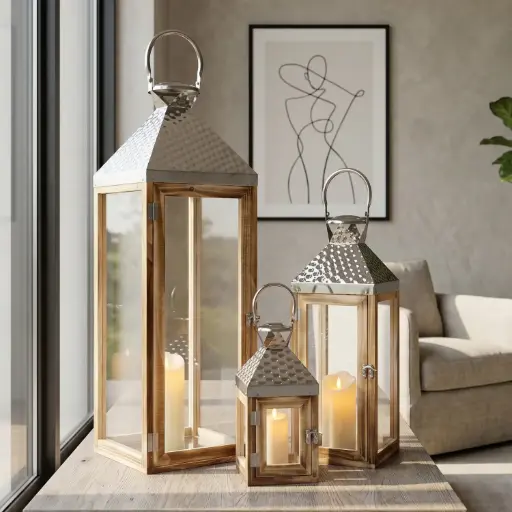 [MH-LANT16] 360 HOME MY HOME DECORATION WOODEN LANTERN 23*23*76.5:L  17*17*50:M 13*13*28:S