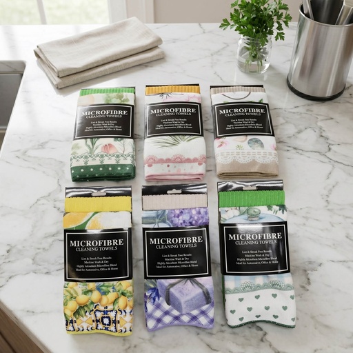 [MK-MIC8] 360 HOME MY KITCHEN MICROFIBER TOWELS One Floral and One Plain 2pcs Dishcloth 40*48