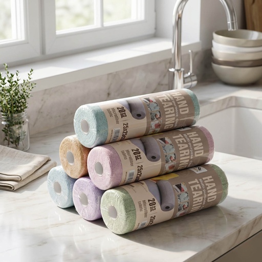 [MK-MIC10] 360 HOME MY KITCHEN MICROFIBER ROLL TOWELS 20PCS 180G WARP-KNITTED POLYESTER/NYLON EASY-TEAR DISHCLOTH (MIXED COLORS) 25*25CM