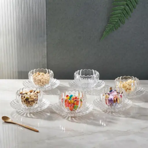 [MK-GB2] 360 HOME MY KITCHEN GLASS BOWL WITH PLATE LOTUS SET 2 PCS 16X8CM BOX OF 6