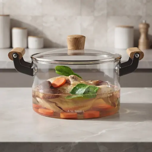 [MK-GPAN2] 360 HOME MY KITCHEN GLASS PAN 4.5L INSTANT NOODLE POT WOODEN HANDLE BOX OF 12