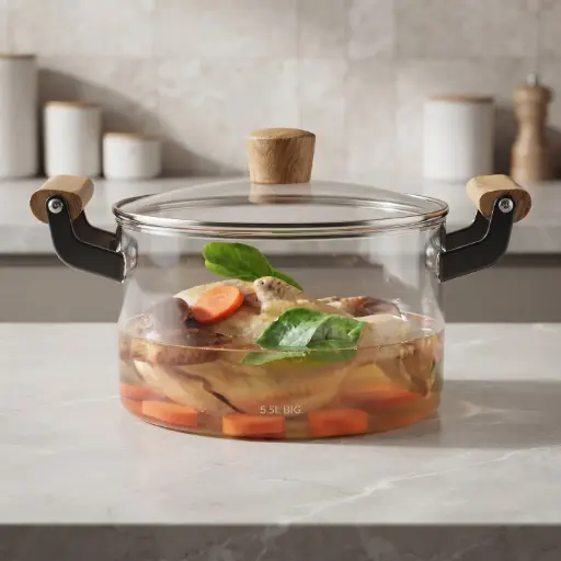 [MK-GPAN3] 360 HOME MY KITCHEN GLASS PAN 5.5L INSTANT NOODLE POT WOODEN HANDLE BOX OF 8