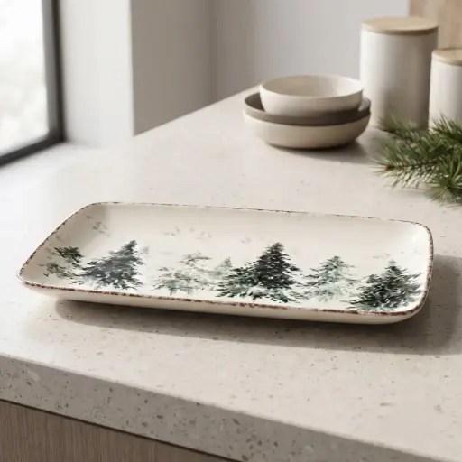 [CH26-CID12] 360 HOME CHRISTMAS RECTANGULAR CERAMIC PLATTER RUSTIC WINTER PRINT 36*20*2CM BOX OF 22
