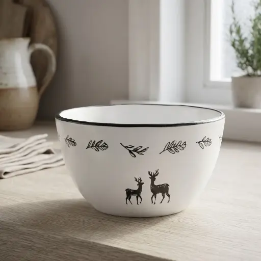 [CH26-CID16] 360 HOME CHRISTMAS CERAMIC BOWL WHITE WITH BLACK RIM13.5*7CM BOX OF 48