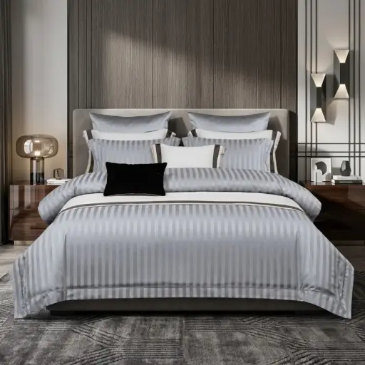 [CHMFD-2] 360 HOME FITTED SHEET DOUBLE STRIPED GREY 180*200CM 100GRS