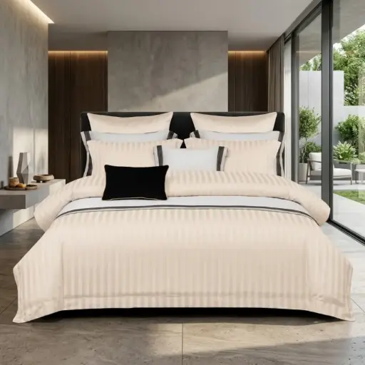 [CHMFD-3] 360 HOME FITTED SHEET DOUBLE STRIPED BEIGE 180*200CM 100GRS