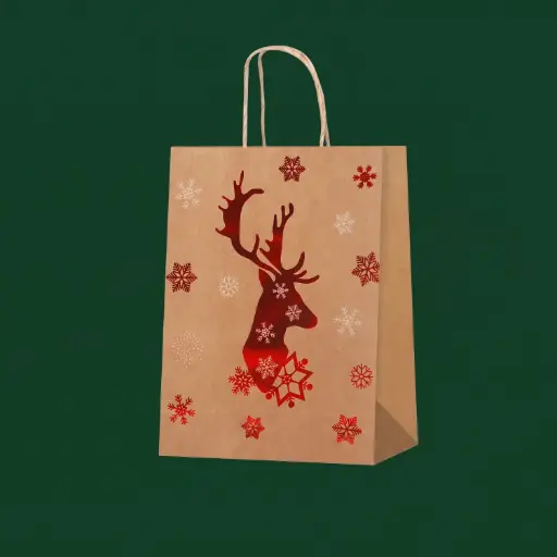 [CH26-AIF21] 360 HOME CHRISTMAS GIFT PAPER BAG GOLD EMBOSSED DEER HEAD 
