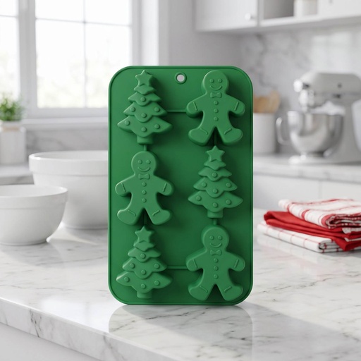 [MK-BTO1] 360 HOME SILICONE CAKE MOLD GREEN six Christmas-themed cavities