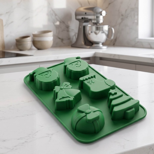 [MK-BTO4] 360 HOME SILICONE CAKE MOLD GREEN six Christmas-themed cavities